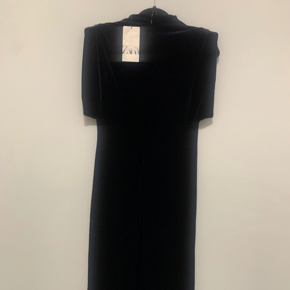 NWT Navy Velvet Stretch Dress Sz. M - Picture 3 of 4